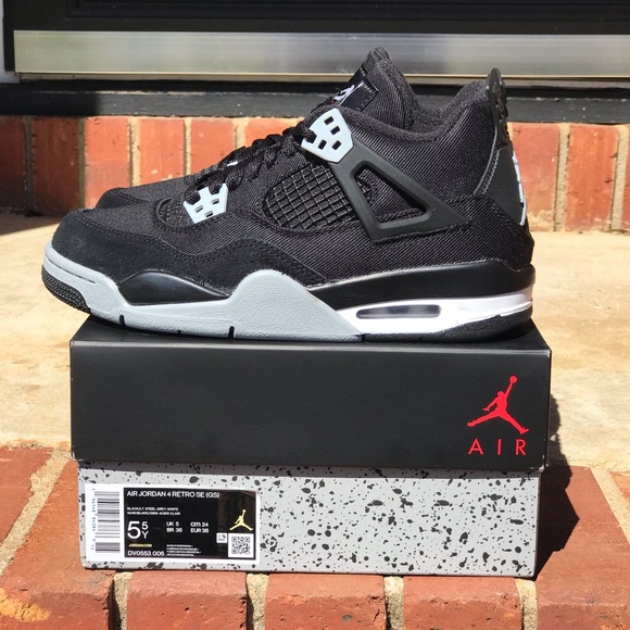 Air Jordan Retro 4 Black Canvas “Steel” GS Size 4.5Y/ 6W - Picture 10 of 16